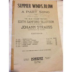 Summer Winds Blow A Part Song & Lorenz's Chorus Concert 2 Part Vintage Sheet Mus